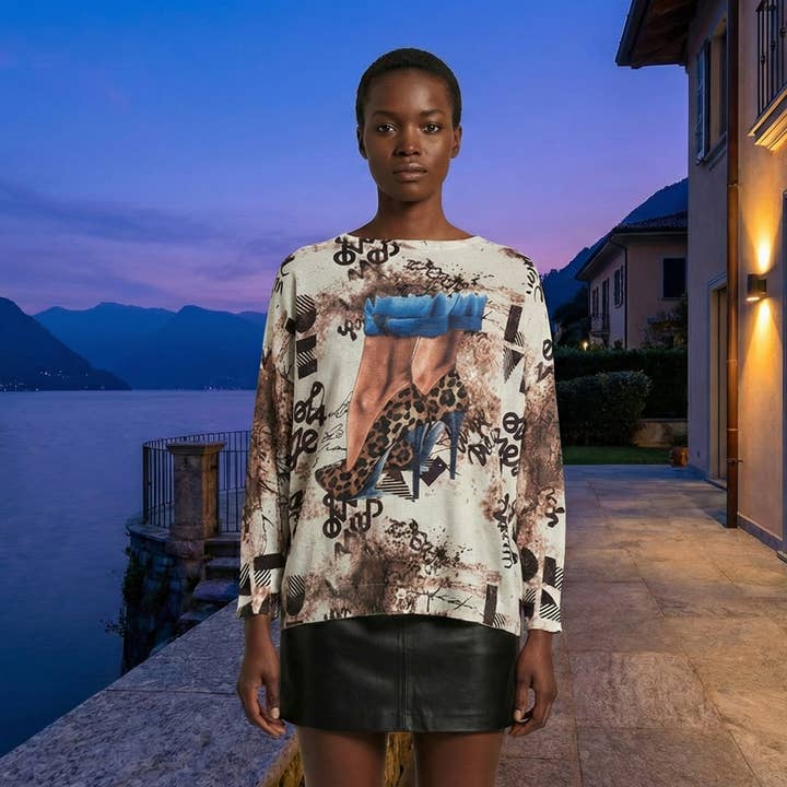 VIHEE Maglione Stampato a Collo Rotondo in Maglia Choco Leopard LOOWIE per la vendita all'ingrosso da parte di LOOWIE