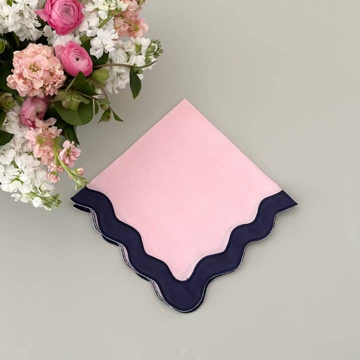 Don Lino - Venta al por mayor Manteles individuales - Mantel individual rosa ondulado con borde azul marino