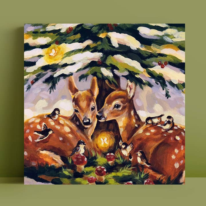 Deer and Birds Art Print | 8x8'' | Cute Christmas Decor for wholesale by Doro Marcello