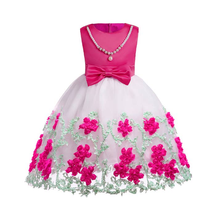 Abendkleid mit Schleifenmuster und Blumenmuster für Mädchen, formelles Geburtstagskleid für den Großhandel von MyKids-USA®