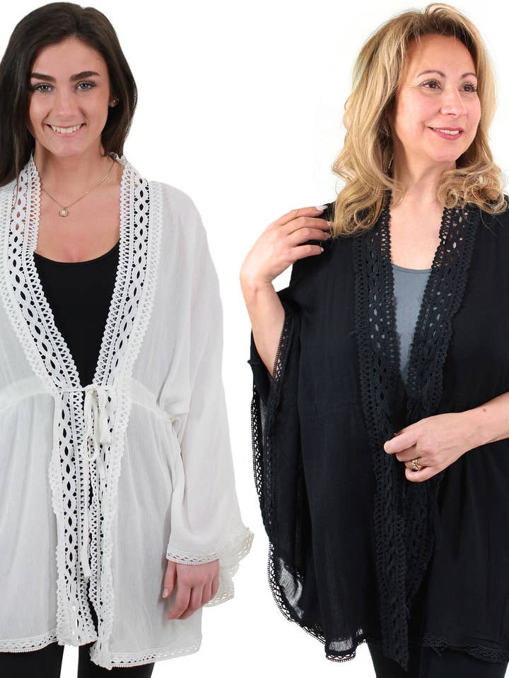9621 - Crochet Border Kimono for wholesale by The Magic Scarf Company
