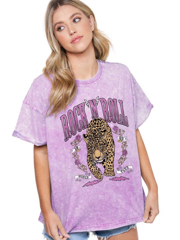 PUFF' Rock N Roll Leopard Graphic S/S Mineral Washed Tee for wholesale by Zutter