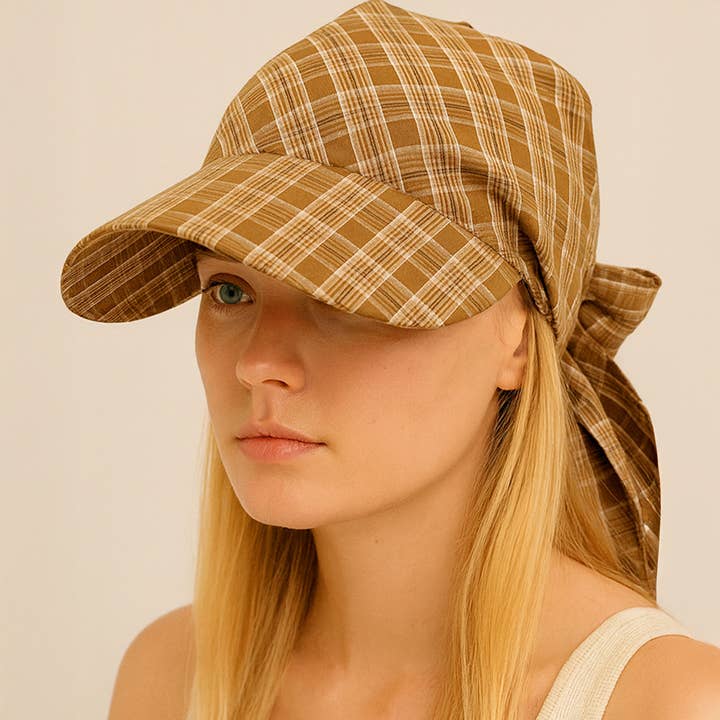 Sensibling Corp. - Wholesale Baseball Cap - Women's - Plaid Bow Back Scarf Baseball Cap2