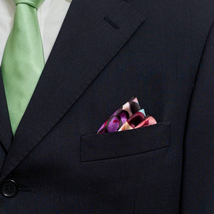 Deep Green "Lost Cherries" Silk Pocket Square for wholesale on Faire1