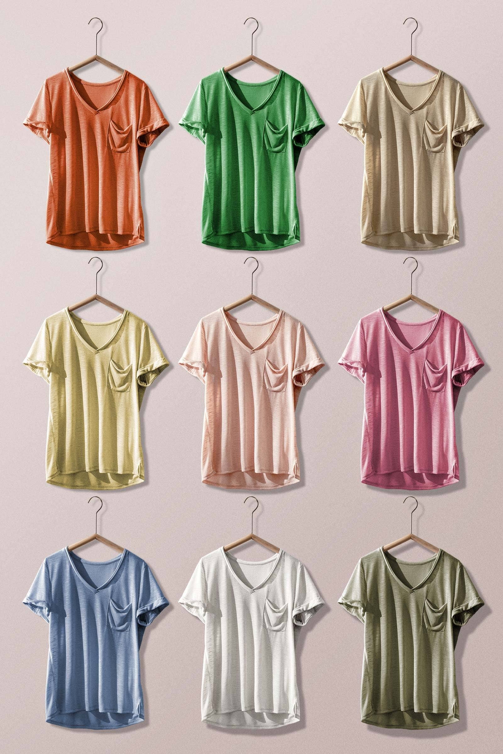 Urban Daizy - Wholesale T-Shirt - Women's - Rolled Sleeve V-Neck Pocket Tee37