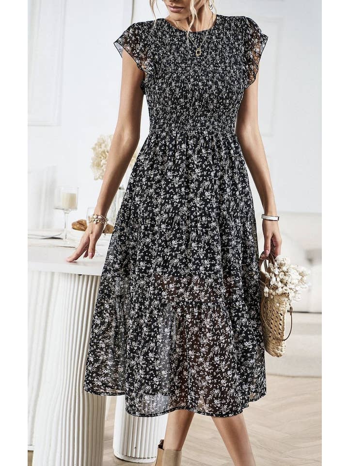 Miss Sparkling - Wholesale Dress - Women's - Floral Print Smocked Dress