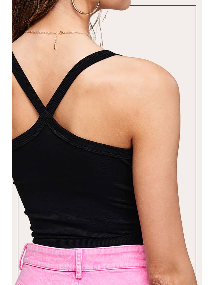La Miel - Wholesale Tank Top - Women's - HBT7641-Basic Cross-back Stretchy Lightweight Sleeveless Top