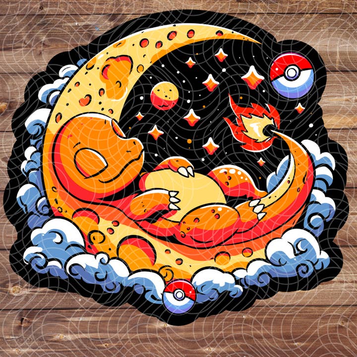 Autocollant en vinyle de 3" Charmander endormi Poke Anime Jeu vidéo pour la vente par The Geek Boutique