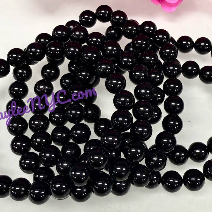 KayleeNYC - Wholesale Beaded Bracelet - Natural Black Tourmaline 8mm 7.5” Crystal He2