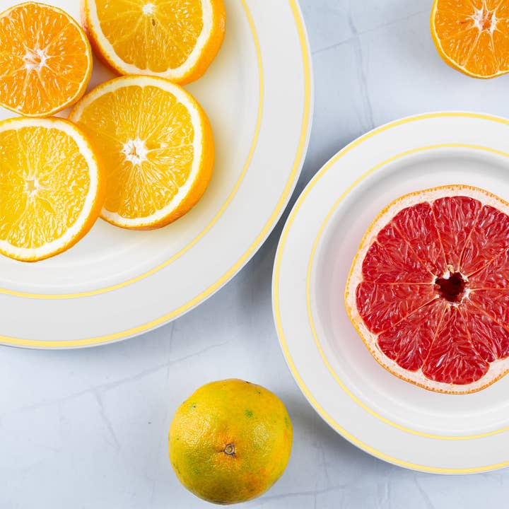 Smarty had a Party - Vendita all'ingrosso Piatti monouso - Piatti da cena in plastica bianchi con bordo dorato da 10,25" - 120 pezzi7