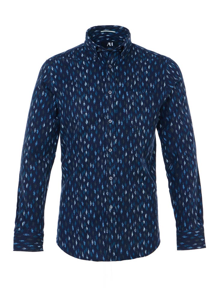 Camisa deportiva de franela con estampado de hojas azul marino para venta al por mayor de American Heritage