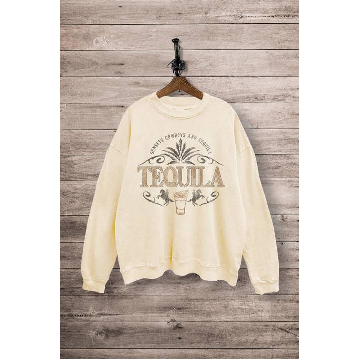 TEQUILA CUP GRAPHIC MINERAL WASH SWEATSHIRT for wholesale by VINTAGE POINT USA