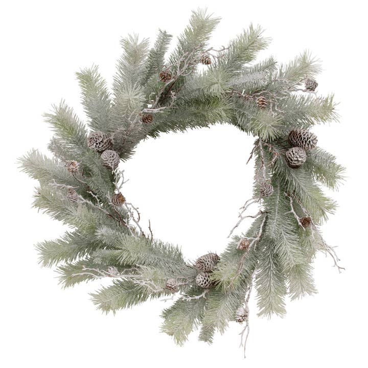 Snedækket Børstefyr & Grangrene Krans - 24" for engroshandel hos CWI Gifts