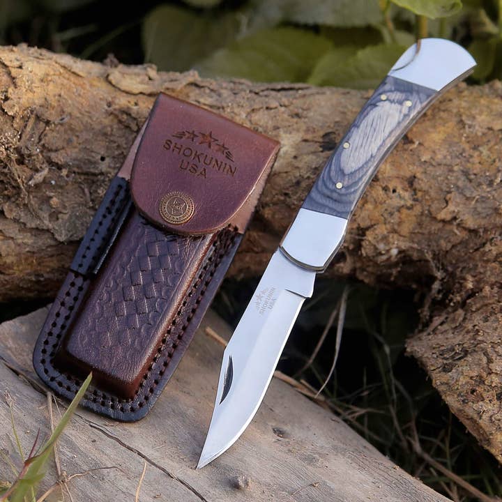 Shokunin USA - Wholesale Pocket Knife/Holder - Buck Pocket Knife With Diamond Wood Handle