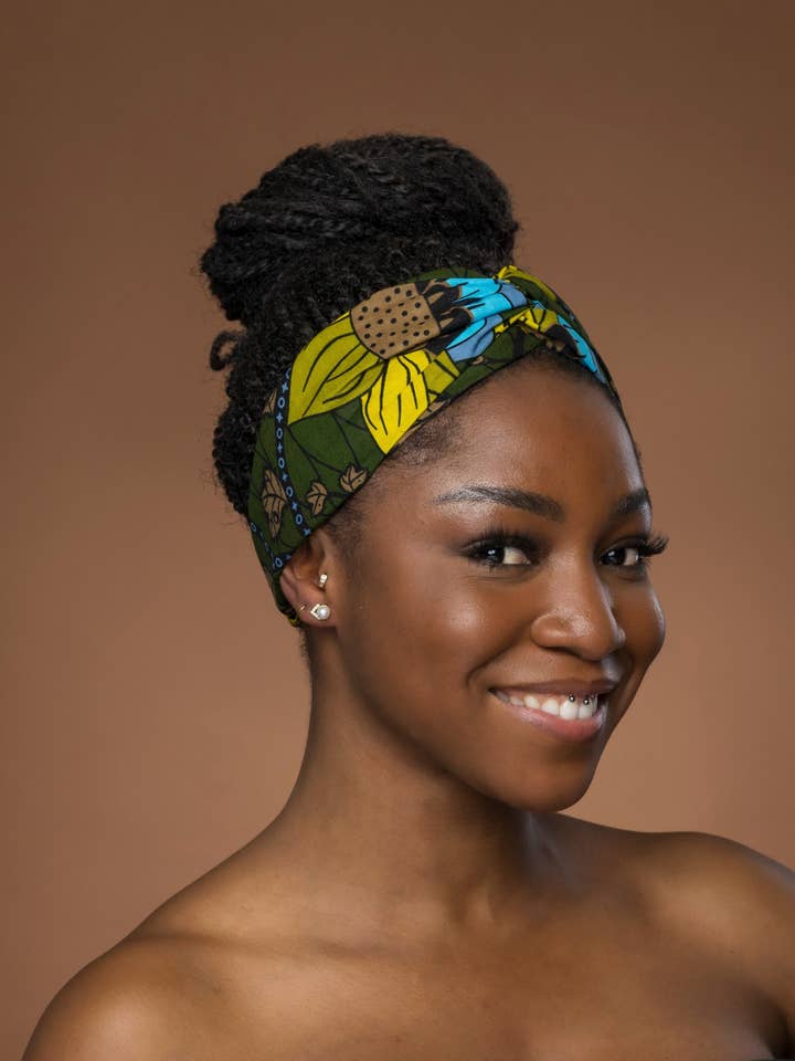 African print Headband - Adults - Hair Accessories - Green Botanical Flow for wholesale by AfricanFabs