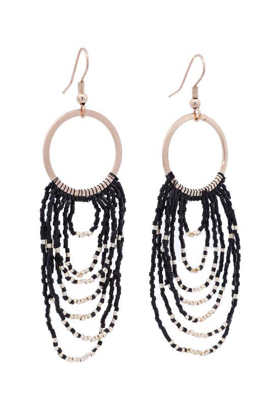 Urbanista Outlet - Wholesale Dangle Earrings - Beaded Fringe with Metal Ring Earrings2