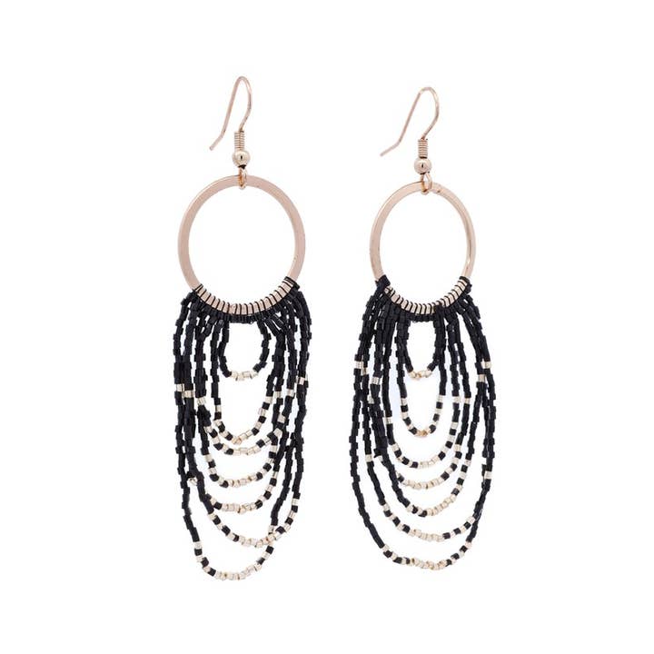 Urbanista Outlet - Wholesale Dangle Earrings - Beaded Fringe with Metal Ring Earrings2