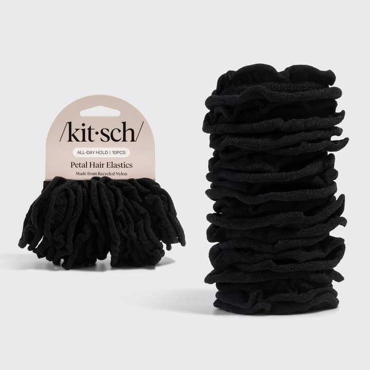 Recycled Fabric Petal Hair Elastics 10pc Set - Black for wholesale by KITSCH