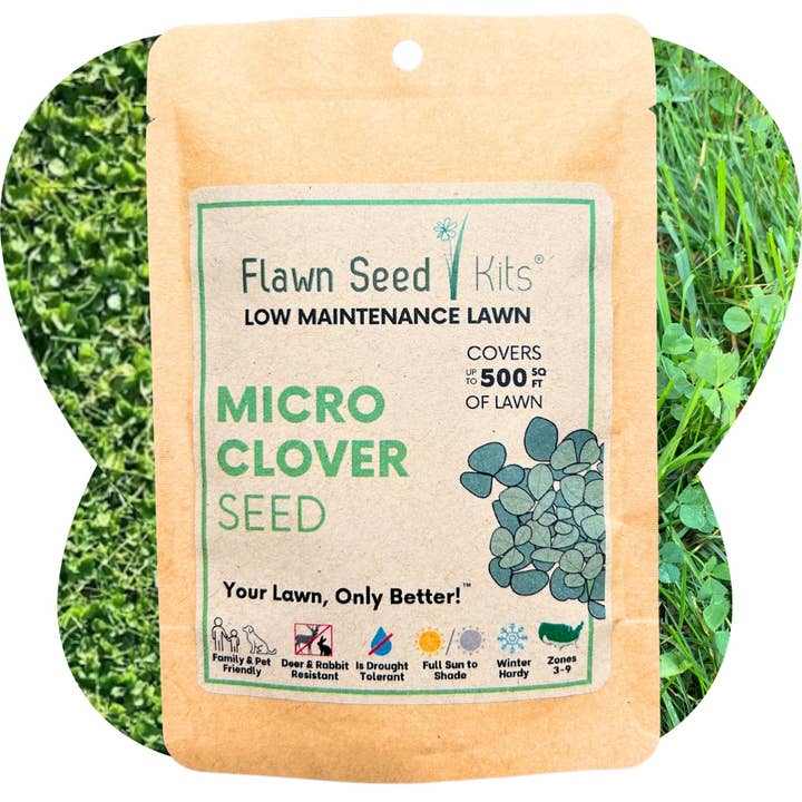 Flawn Seed Kits - Wholesale Plant Seeds - Micro Clover Seed Compostable Pouch w/Hang Hole