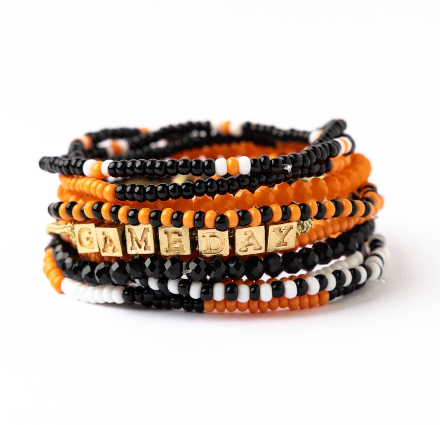 INK + ALLOY - Wholesale Beaded Bracelet - Game Day 11-Strand Bracelet Set Orange + Black Wholesale