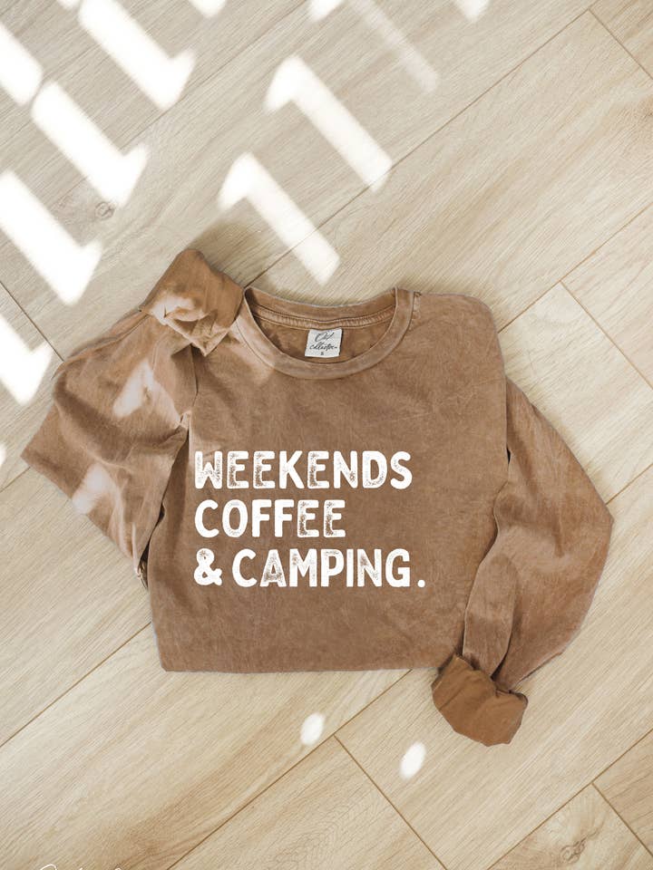 WEEKENDS COFFEE CAMPING Mineral Washed Long Sleeve Graphic for wholesale by OAT COLLECTIVE