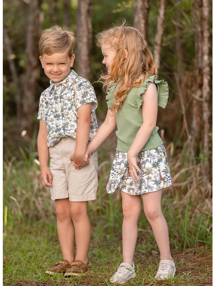 Girls Loden Ribbed Ruffle Sleeveless Top & Safari Skort for wholesale on Faire
