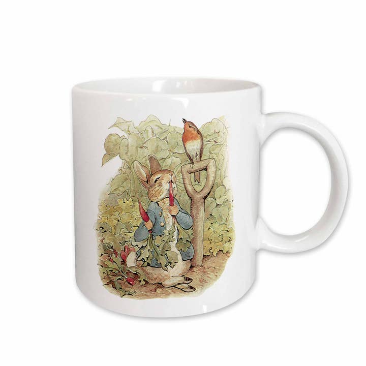 Caneca 15oz Peter Rabbit no Jardim - Arte Vintage por atacado de 3dRose