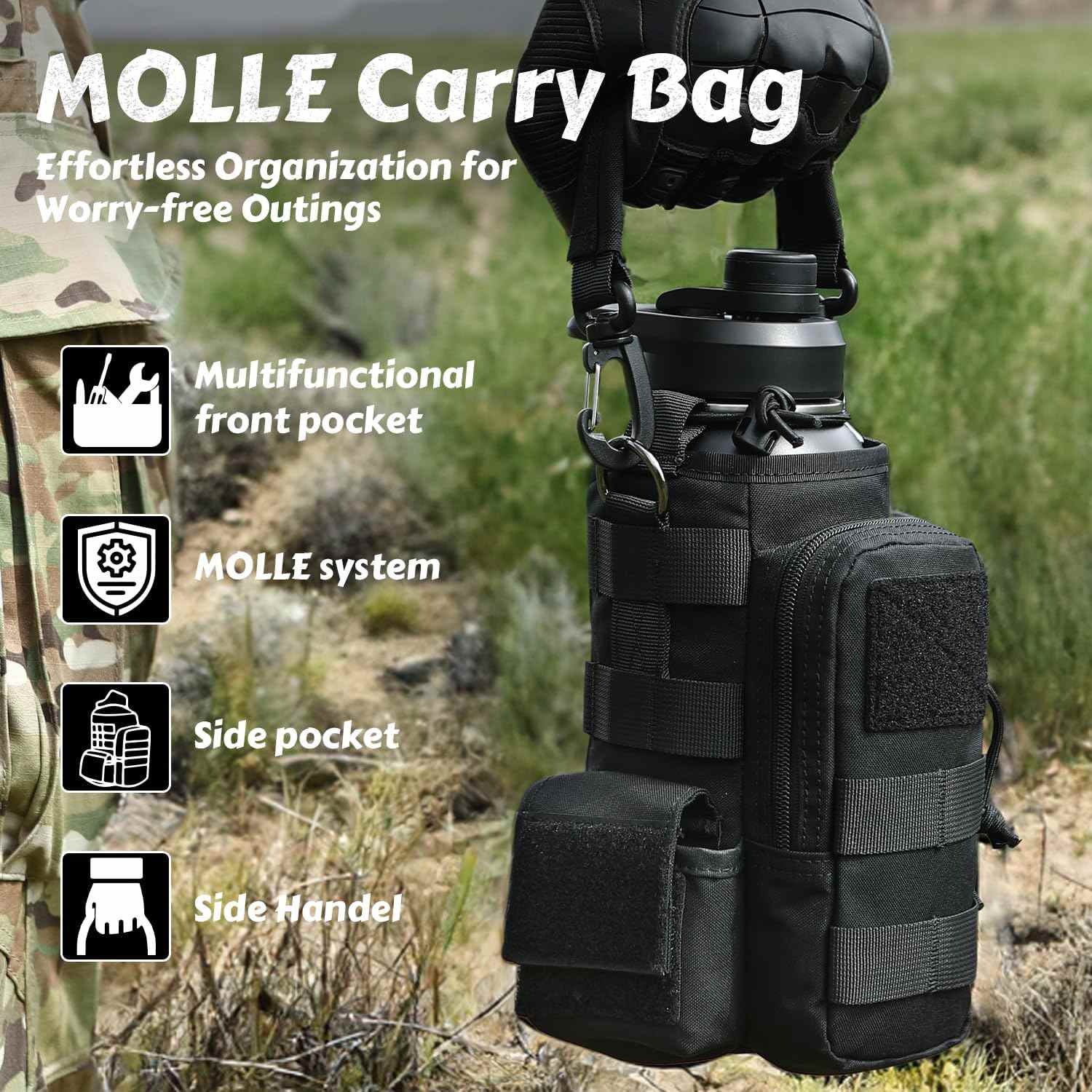 Antarctica Outdoors - Wholesale Water Bottle - Votagoo 64Oz Half Gallon Stainless Steel Insulated Tactical Water Bottle with Metal Military Water Bottle Tactical Carrier Bag4