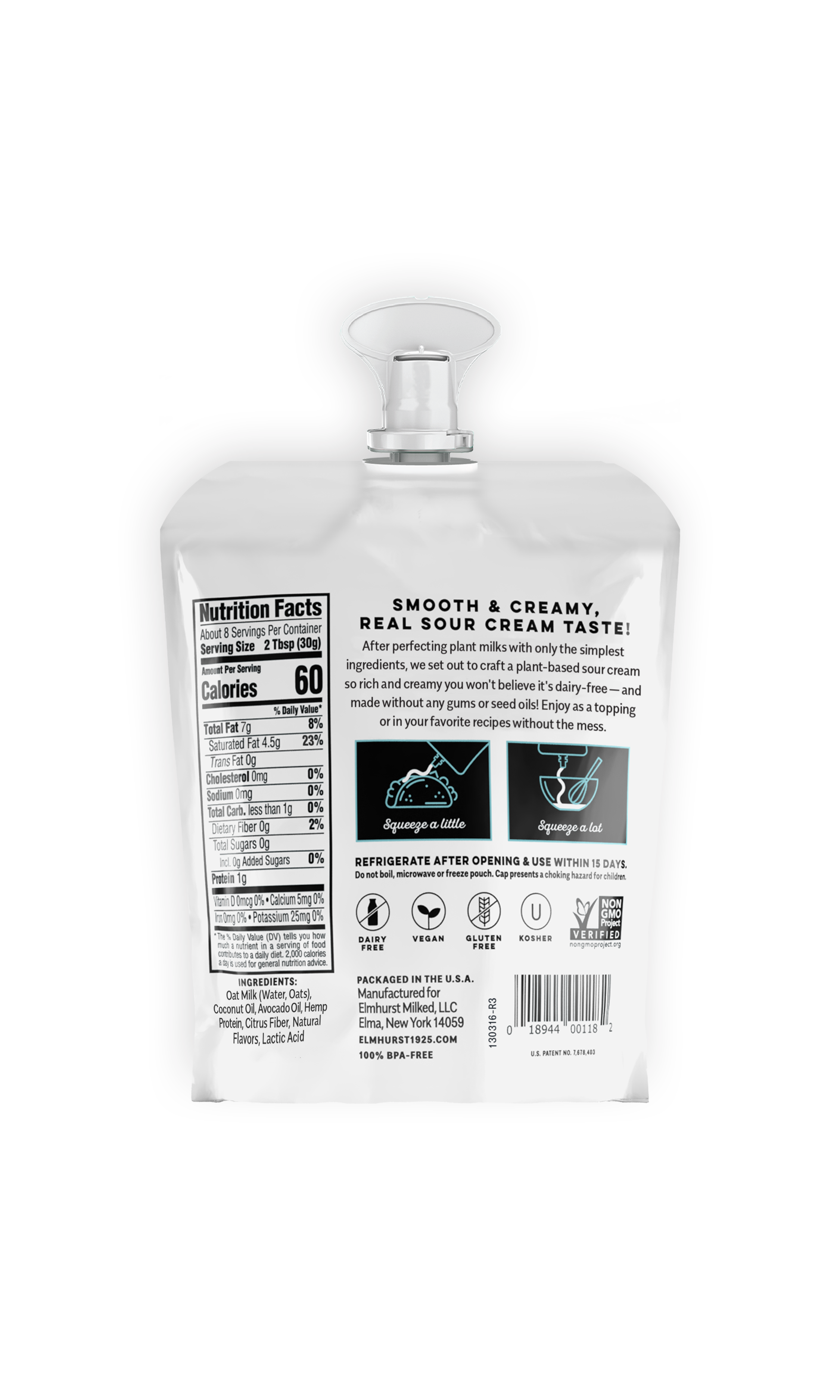 Elmhurst 1925 - Wholesale Sauce - Dairy-Free Sour Cream, 8oz Squeeze Pouch [12-Pack]3