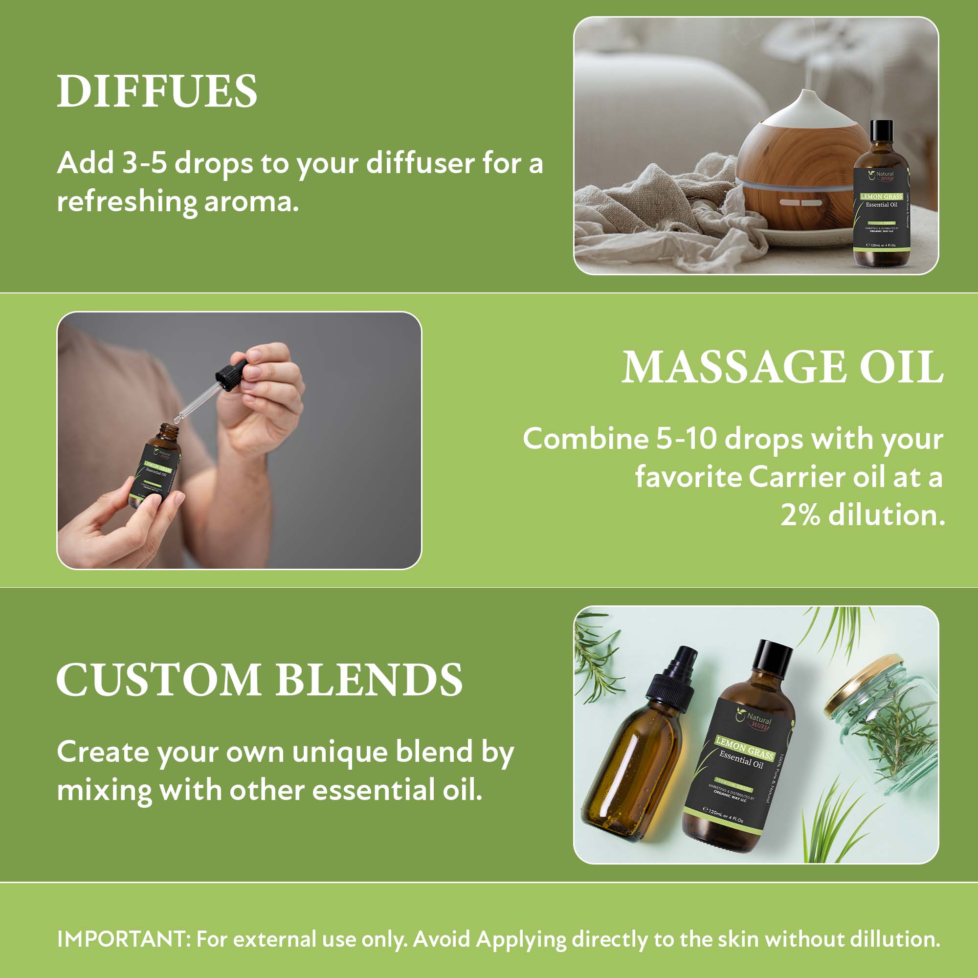 Organic Way LLC – wholesale Essential oil – Natural Way Lemongrass Essential Oil | Premium Grade Essential Oils for Hair Care, Oil for Skin, Aromatherapy, & Diffuser | Essential Oil for Hair, Massage Oil & Humidifier Use | 4 Fl Oz (120 mL)2