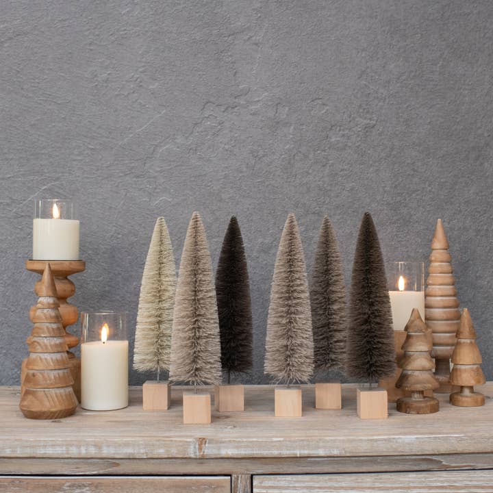 Ragon House - Wholesale Decorative tabletop object - SET/6 - 12" TAN HUES BOTTLE BRUSH TREES