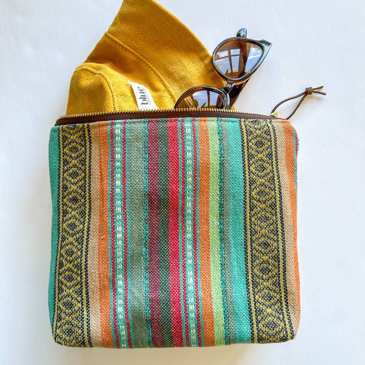 Zipper Pouch - Western Stripes and Mustard Corduroy Back for wholesale by Blue Corduroy