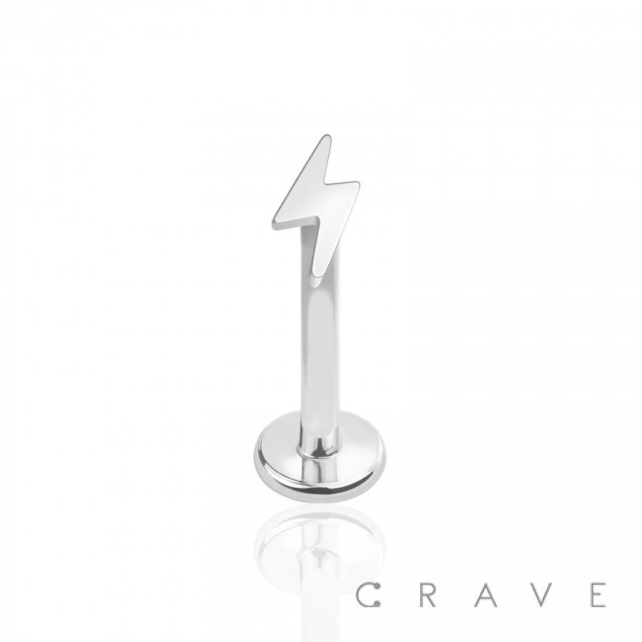 CRAVE - Wholesale Stud/Post Earrings - INTERNALLY THREADED LIGHTENING BOLT TOP 316L SS LABRET5