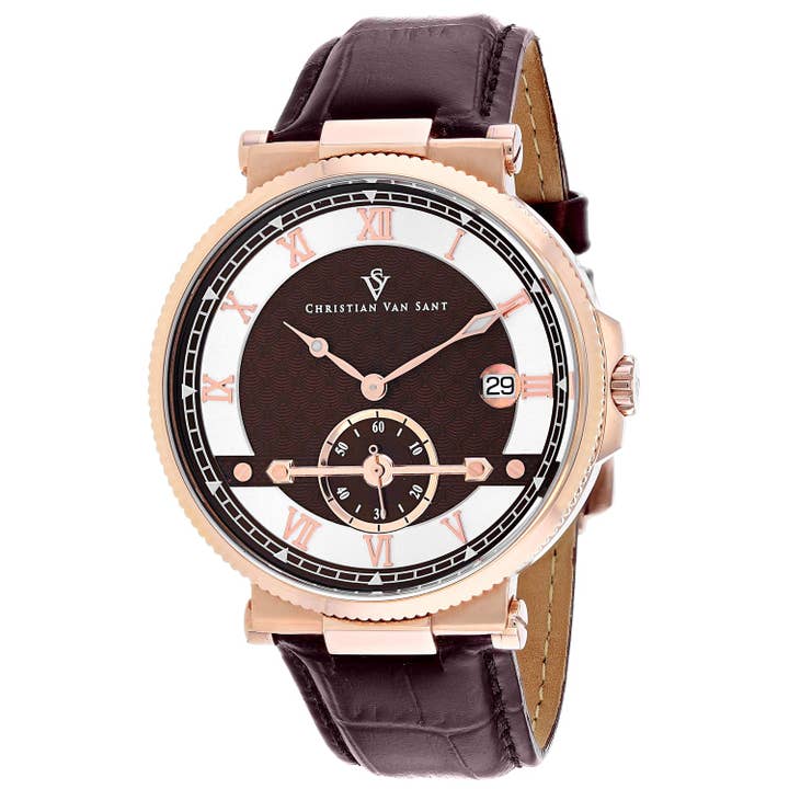 Christian Van Sant - Vente Montre – homme - Men's Clepsydra - Montre bracelet cuir et boîtier acier inoxydable