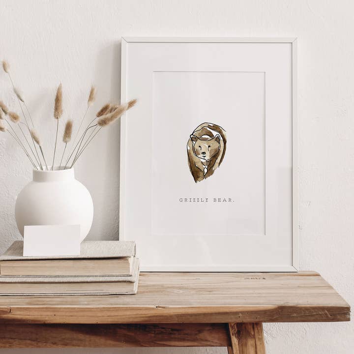 Grizzly Bear handgemaakte aquareldruk A4 voor wholesale door feather.ink