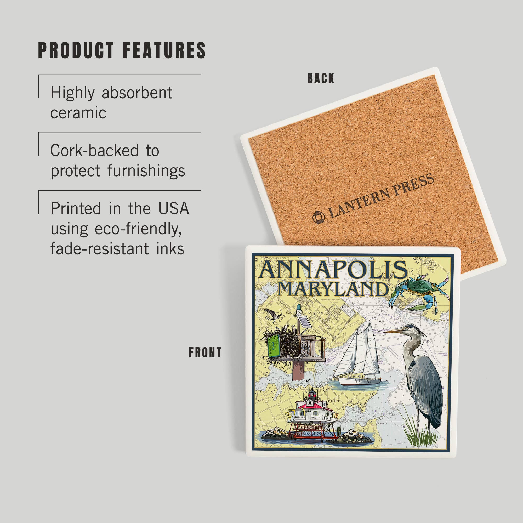 Lantern Press - Wholesale Coasters - CERAMIC COASTER Annapolis, Maryland, Nautical Chart2