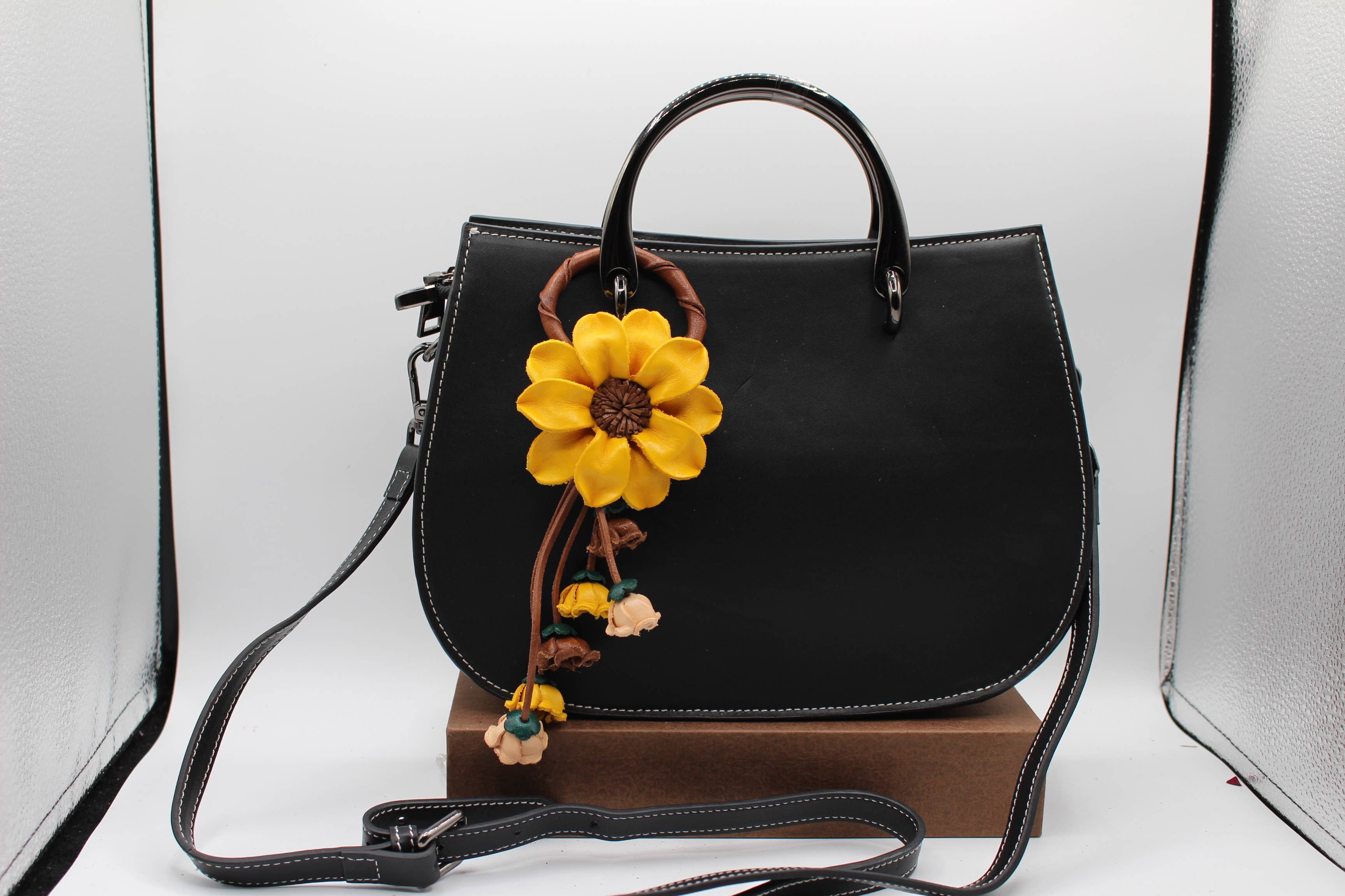 Sunflower Handmade leather inc - Wholesale Keychain - Women's - Leather flower key chain key purse bag charm6