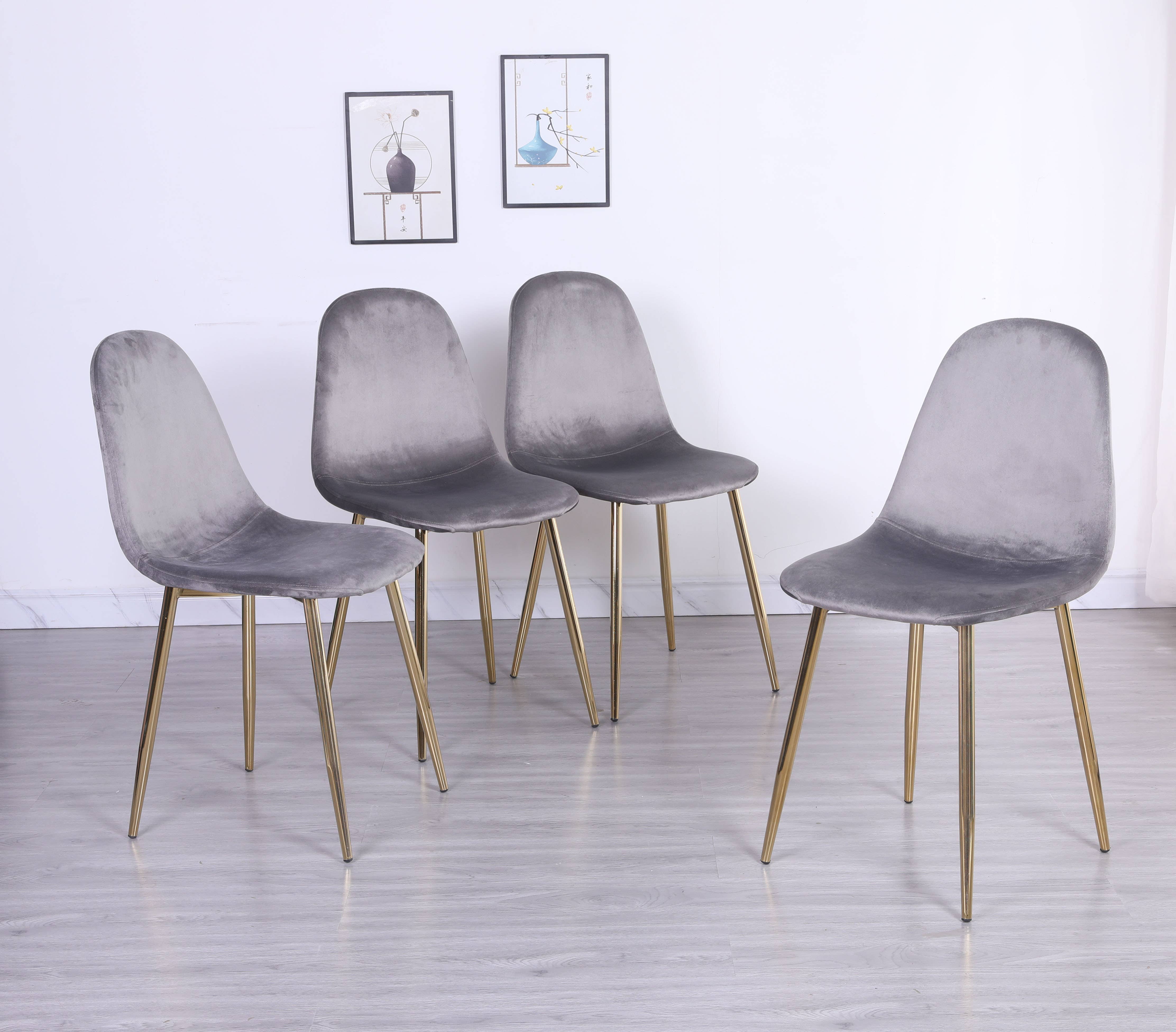Pozbee - Wholesale Chair - Modern Velvet Dining Chairs Set of 4 with Gold Chrome Legs4