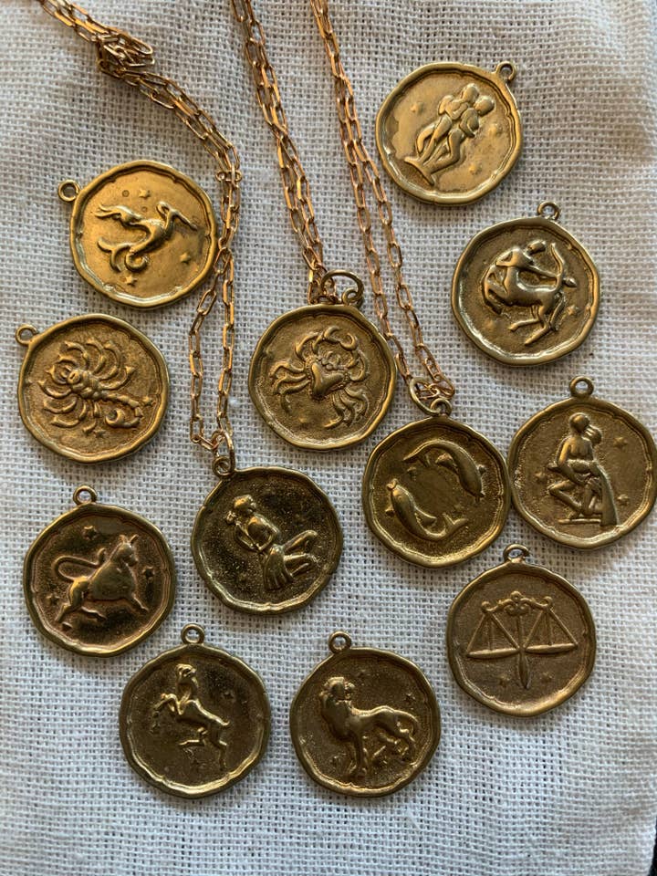 Brass Horoscope necklace for wholesale by Bare Bones Jewelry London