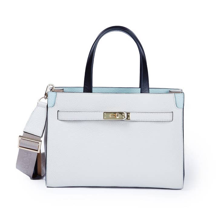 Frida Handbag in hammered leather with adjustable fabric shoulder strap with logo for wholesale by Roberta Gandolfi