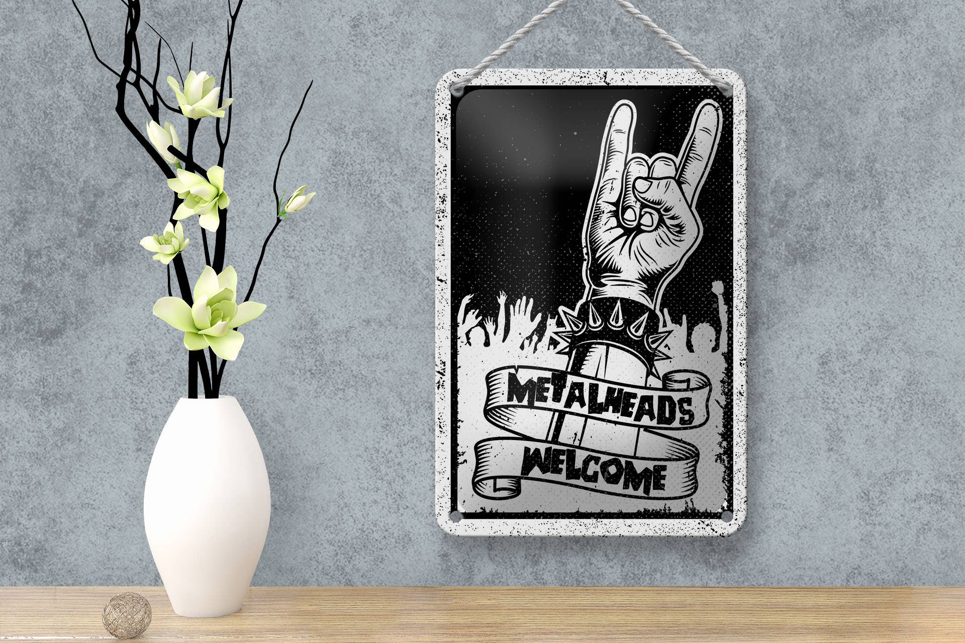 Femer – Engroshandel Skilt – Metalskilt ordsprog 12x18cm Metalheads velkommen pigarmbånd2