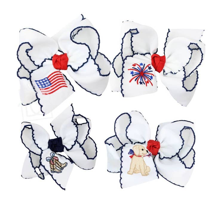 Beyond Creations, LLC - Wholesale Hair Bow - Kids - EMBROIDERED PATRIOTIC CROCHET EDGE BOW