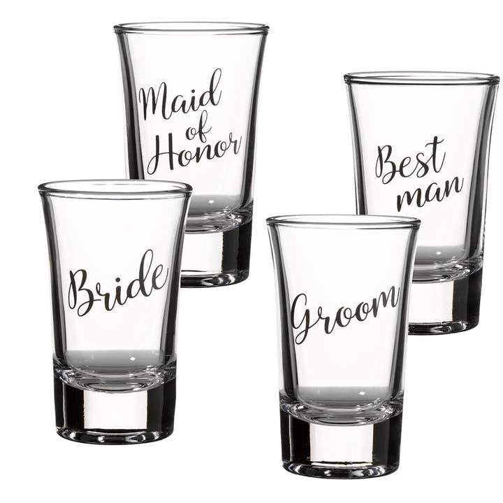 Juego de vasos de chupito para novia, novio, dama de honor y padrino para venta al por mayor de Lillian Rose
