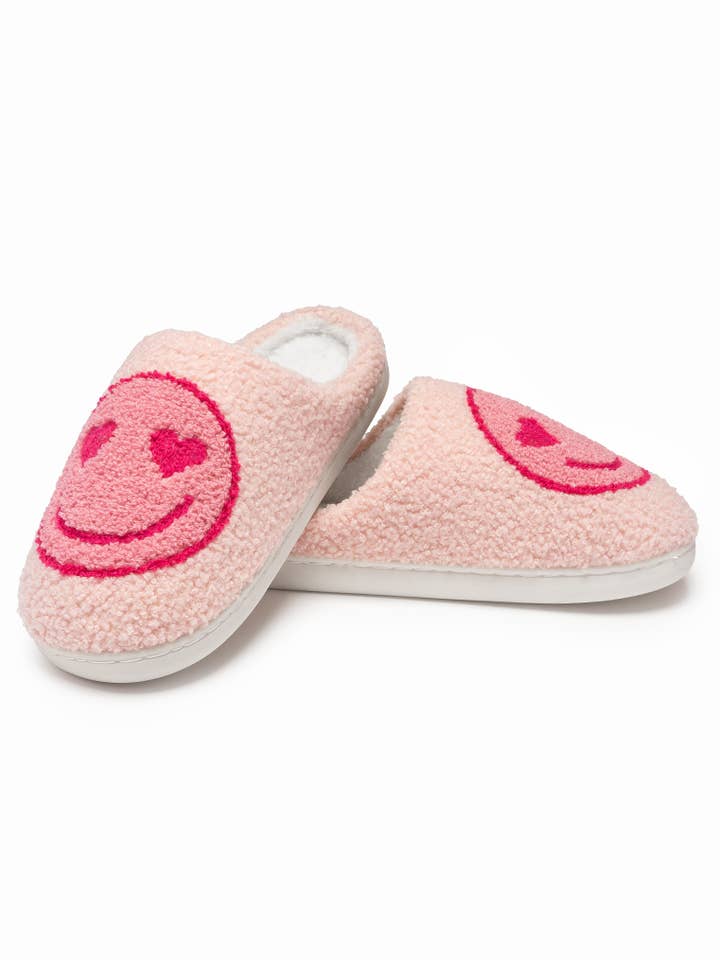 Living Royal - Wholesale Slippers - Women's - Indoor / Outdoor Slippers - Heart Eyes Happy Faces - Pink1