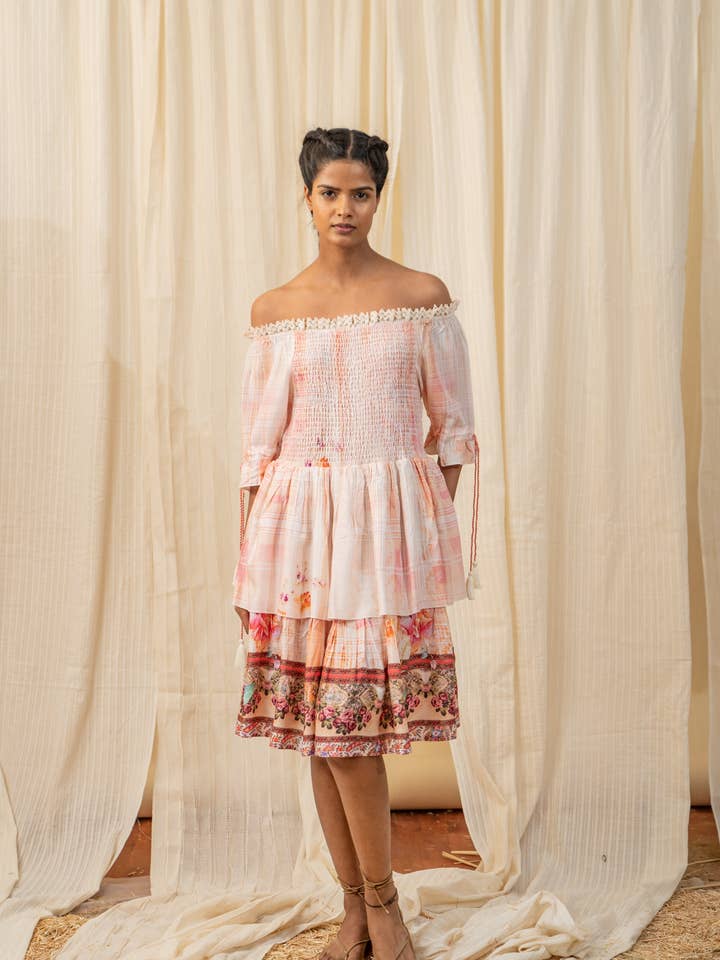 Oriental Smocked Peach Dress for wholesale by Label Reyya