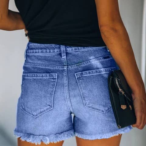 Lovesoft - Wholesale Shorts - Women's - High-Waisted Ripped Stretch Denim Shorts for Summer