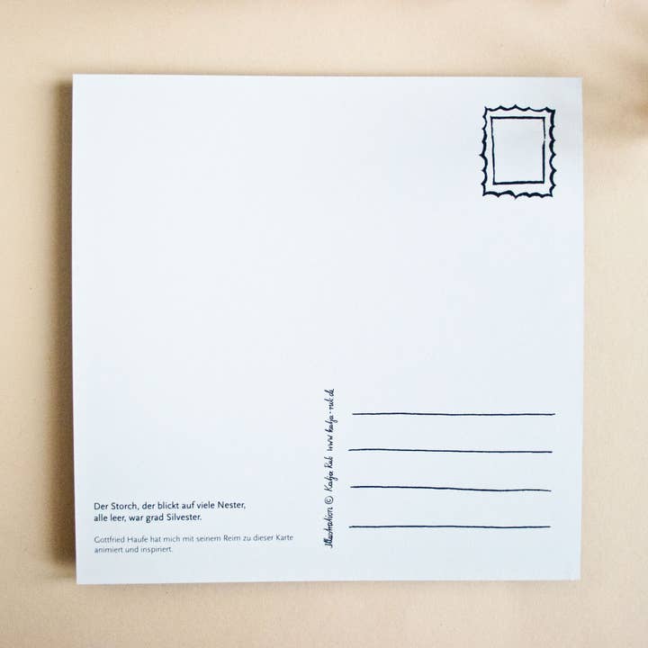 Katja Rub - Wholesale Postcard - Square Postcard Stork (with Rhyme)1
