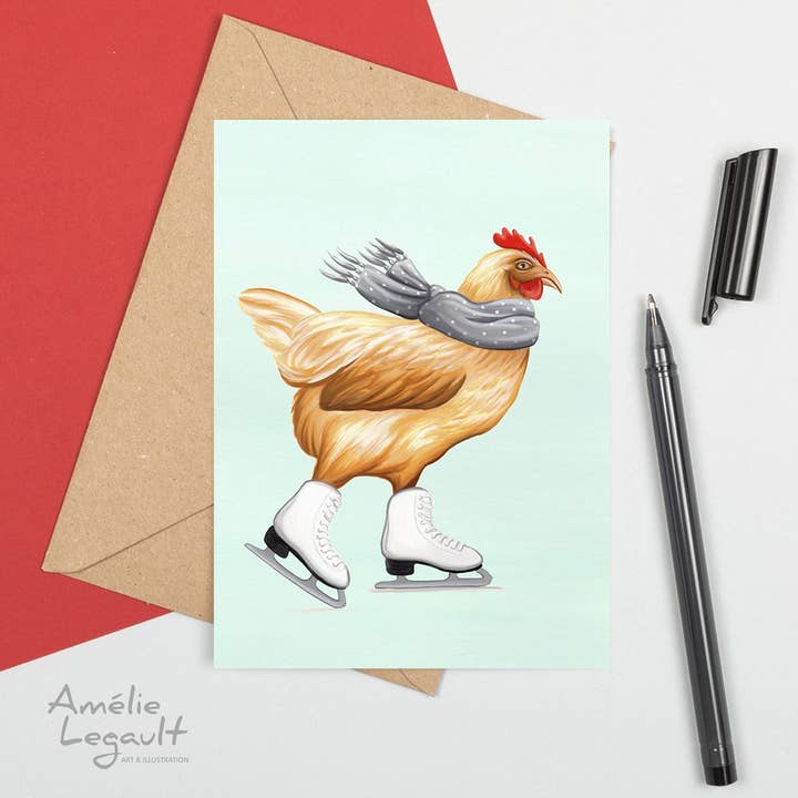 Sardines Studio - Wholesale Christmas Card - Hen skating Greeting Card1