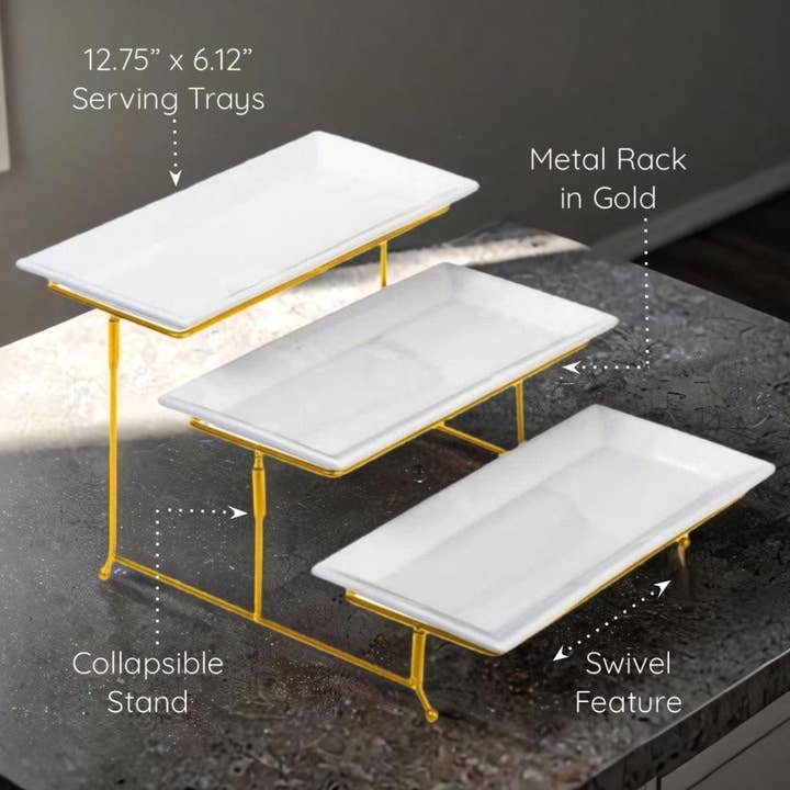 Lexi Home - Wholesale Platter - 3-Tier Rectangular Serving Platter - Gold Cupcake Tray Stand