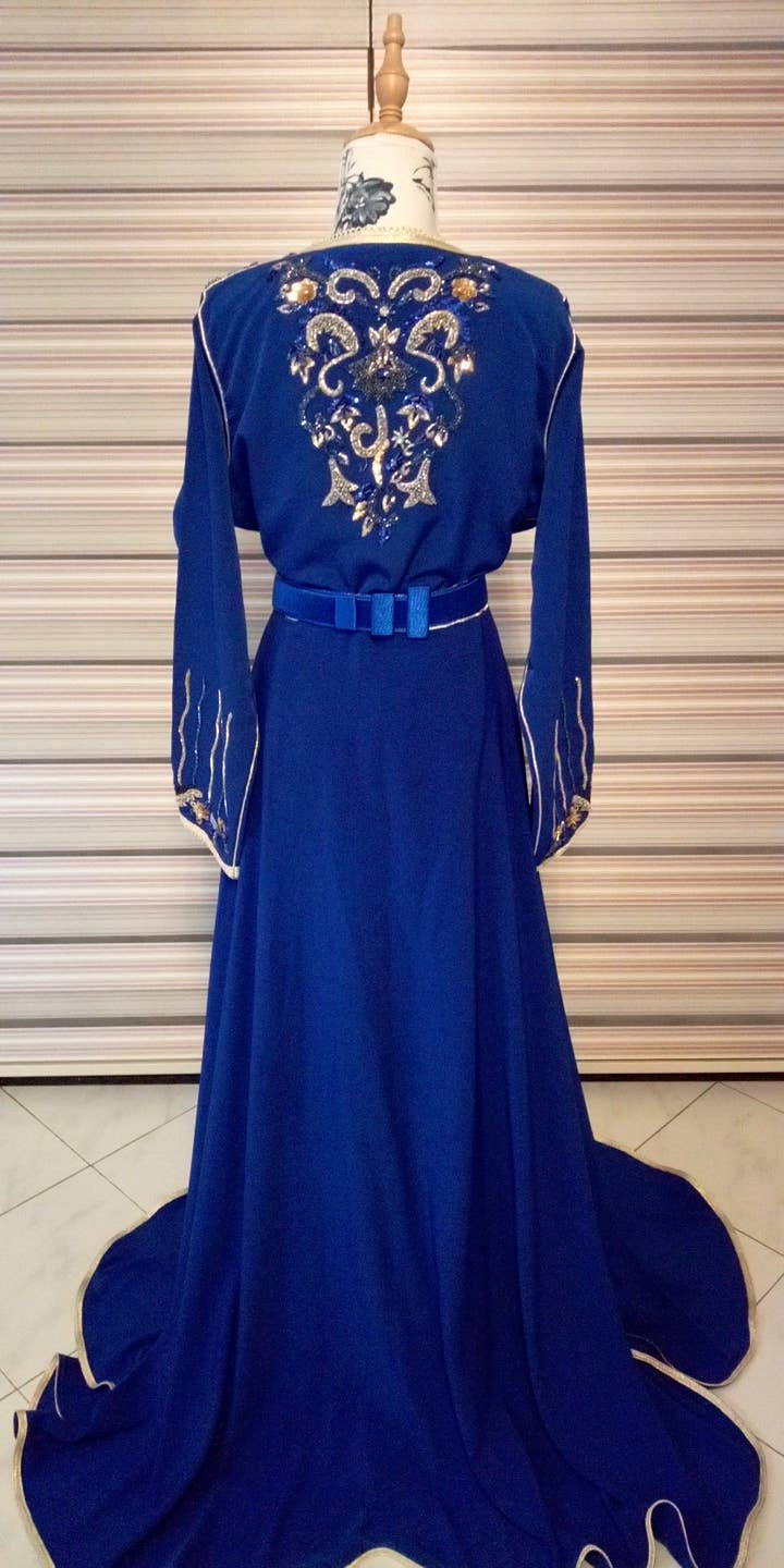 BAHAE FASHION - Wholesale Kaftan - Women's - Caftan in luxury blue silk, handcrafted and embroidered.1